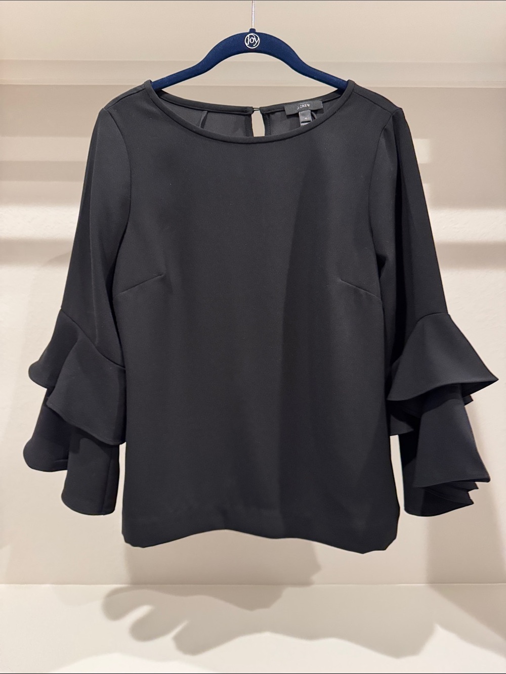 J. Crew Black Tiered Ruffle Sleeve Blouse